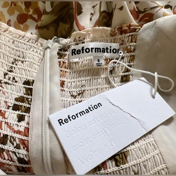 NWT Reformation Aden Dress Floral Print In NEUTRAL MOTIF Sz 8 - Picture 11 of 12